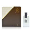 Emerald Oud perfume bottle with geometric pattern cap and matching luxury box