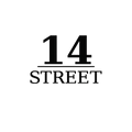 Minimalist black logo with number 14 above the word STREET on a gray gradient background