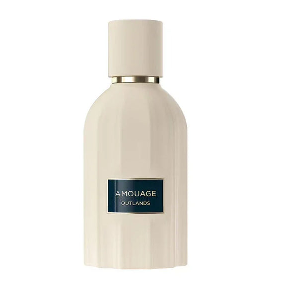 Elegant cream-colored perfume bottle labeled Amouage Outlands, luxury fragrance product
